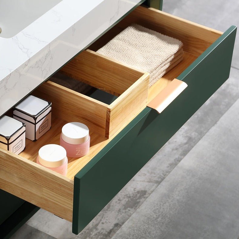 Glam 36" Green Modern Floating Bathroom Vanity Stone Slab Countertop - Luxury Bathroom Vanity