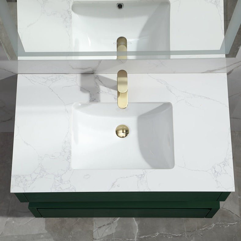 Segeo 36" Modern Luxury Solid Oak Floating Bathroom Vanity and Marble Countertop