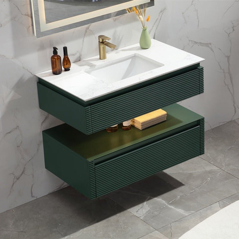 Segeo 36" Modern Luxury Solid Oak Floating Bathroom Vanity and Marble Countertop