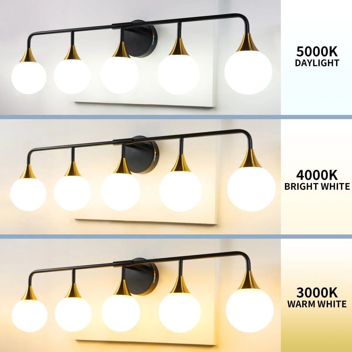 Modern 38" 5-Light LED Vanity Light with Dimmable Switch & Tri-Color Temperature