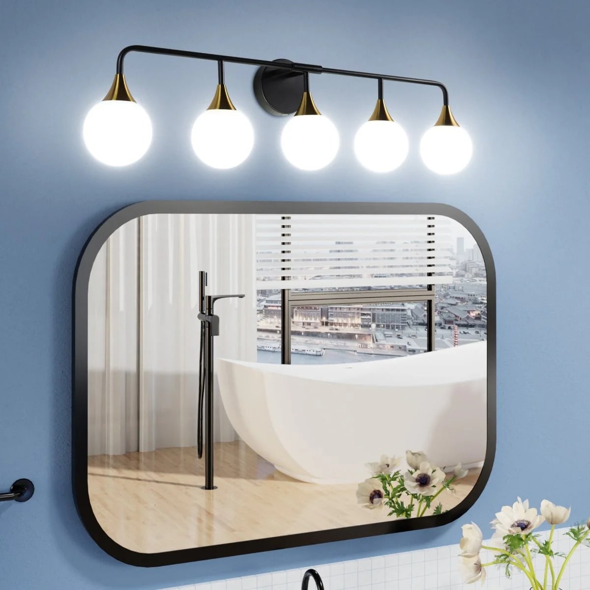 Modern 38" 5-Light LED Vanity Light with Dimmable Switch & Tri-Color Temperature