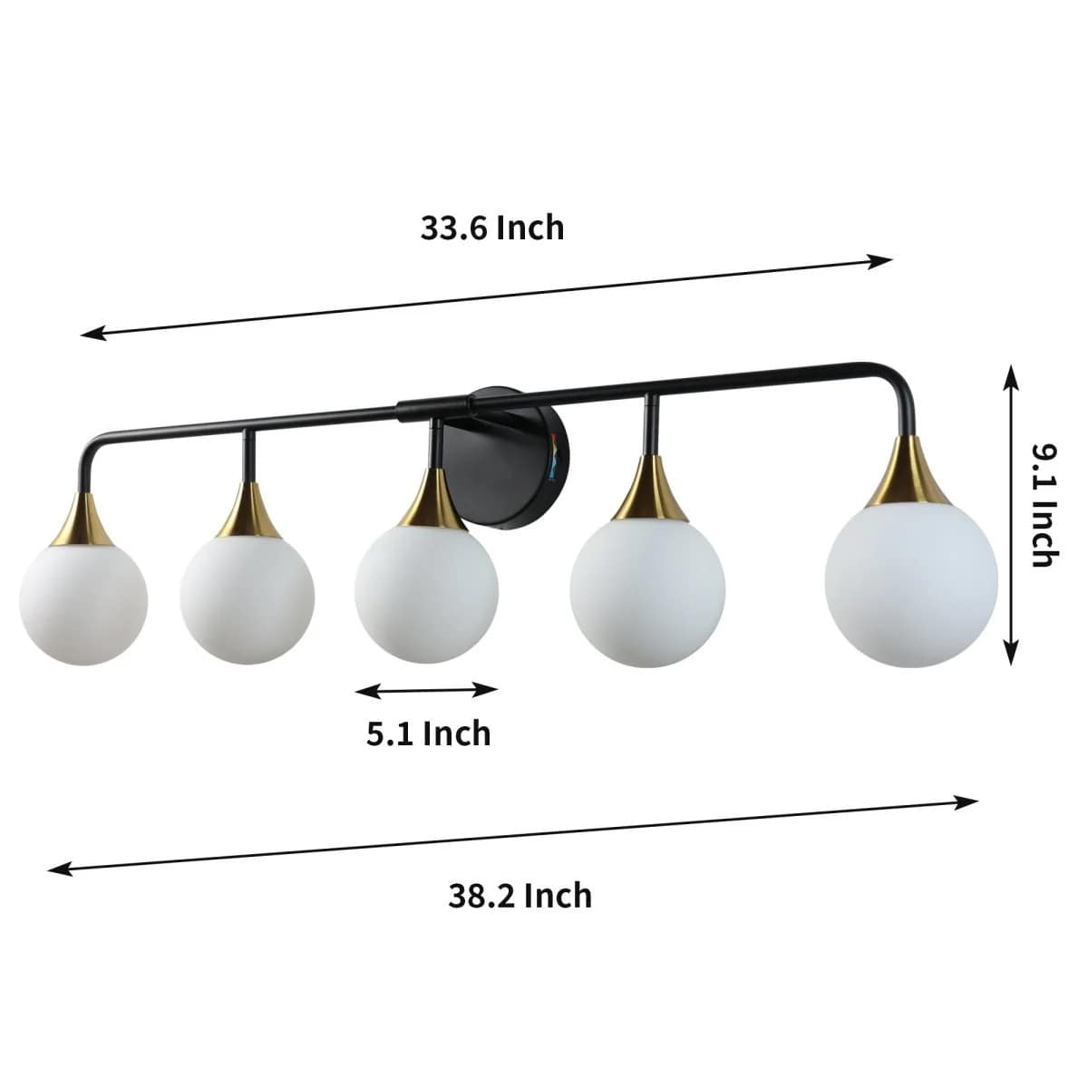 Modern 38" 5-Light LED Vanity Light with Dimmable Switch & Tri-Color Temperature