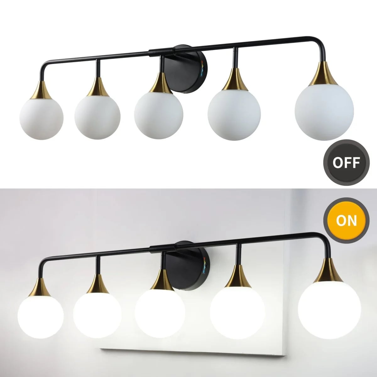 Modern 38" 5-Light LED Vanity Light with Dimmable Switch & Tri-Color Temperature