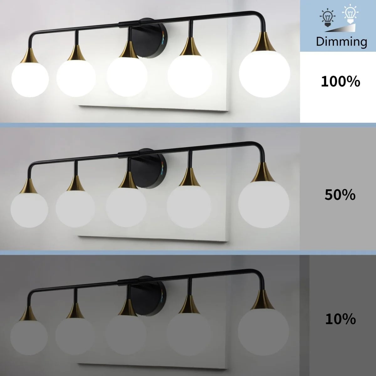 Modern 38" 5-Light LED Vanity Light with Dimmable Switch & Tri-Color Temperature