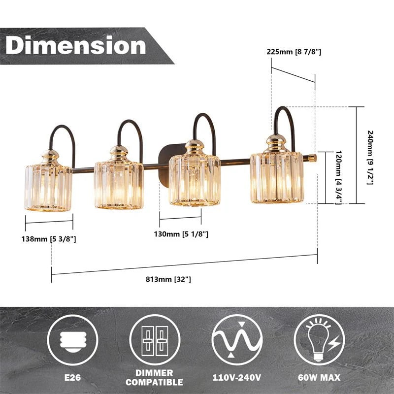 Crystal Vanity Lights 32" Gold Wall Sconces