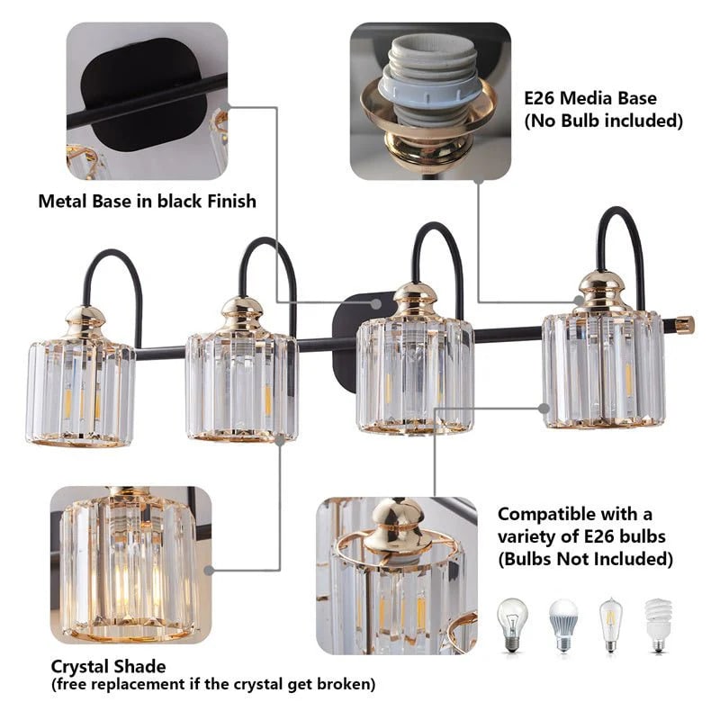 Crystal Vanity Lights 32" Gold Wall Sconces