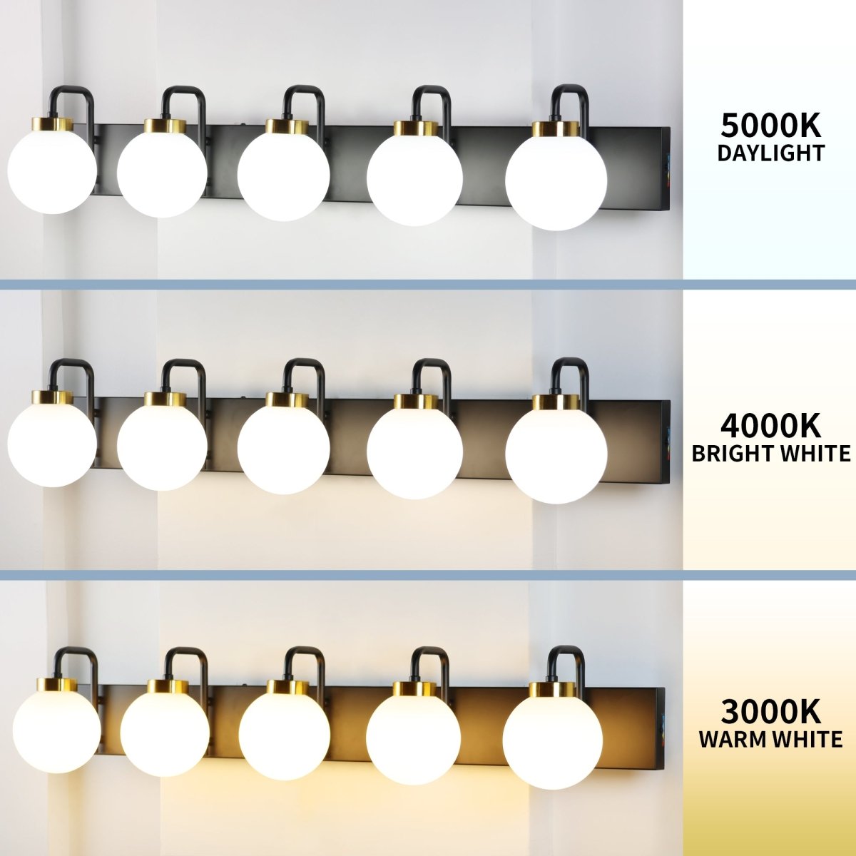 Modern 40" 5-Light LED Vanity Light with Dimmable Switch & Tri-Color Temperature