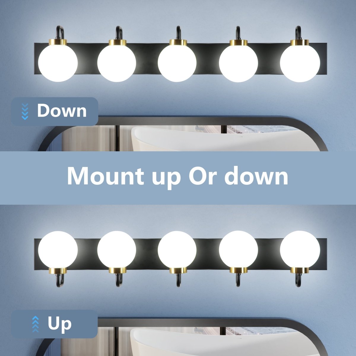 Modern 40" 5-Light LED Vanity Light with Dimmable Switch & Tri-Color Temperature
