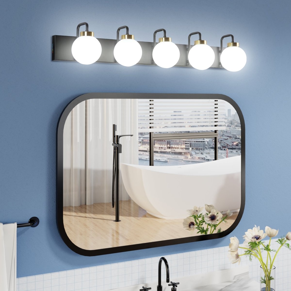 Modern 40" 5-Light LED Vanity Light with Dimmable Switch & Tri-Color Temperature