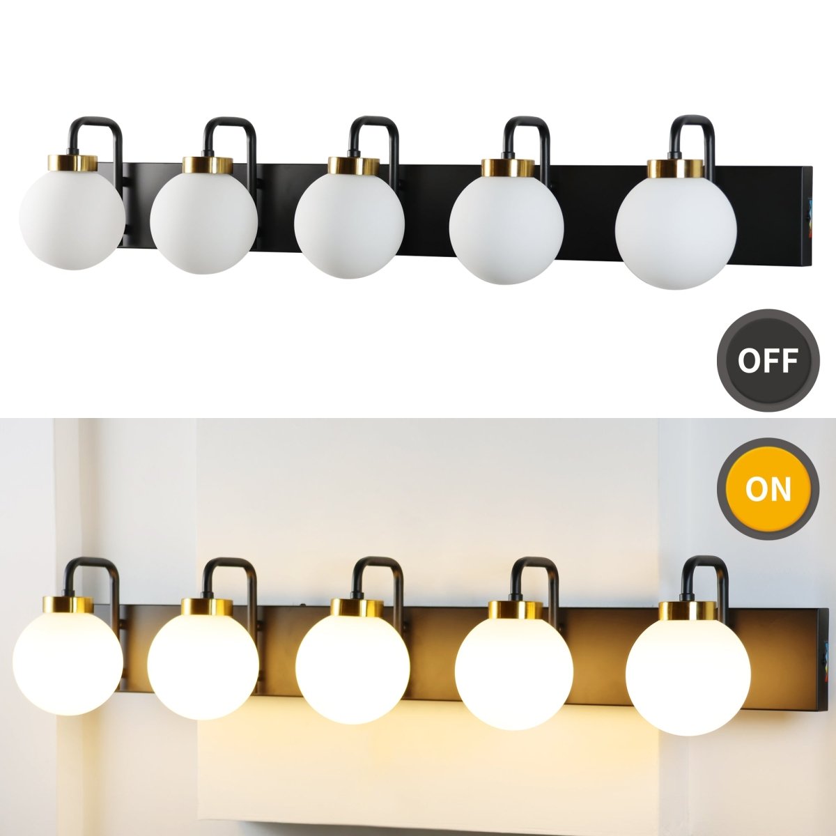Modern 40" 5-Light LED Vanity Light with Dimmable Switch & Tri-Color Temperature