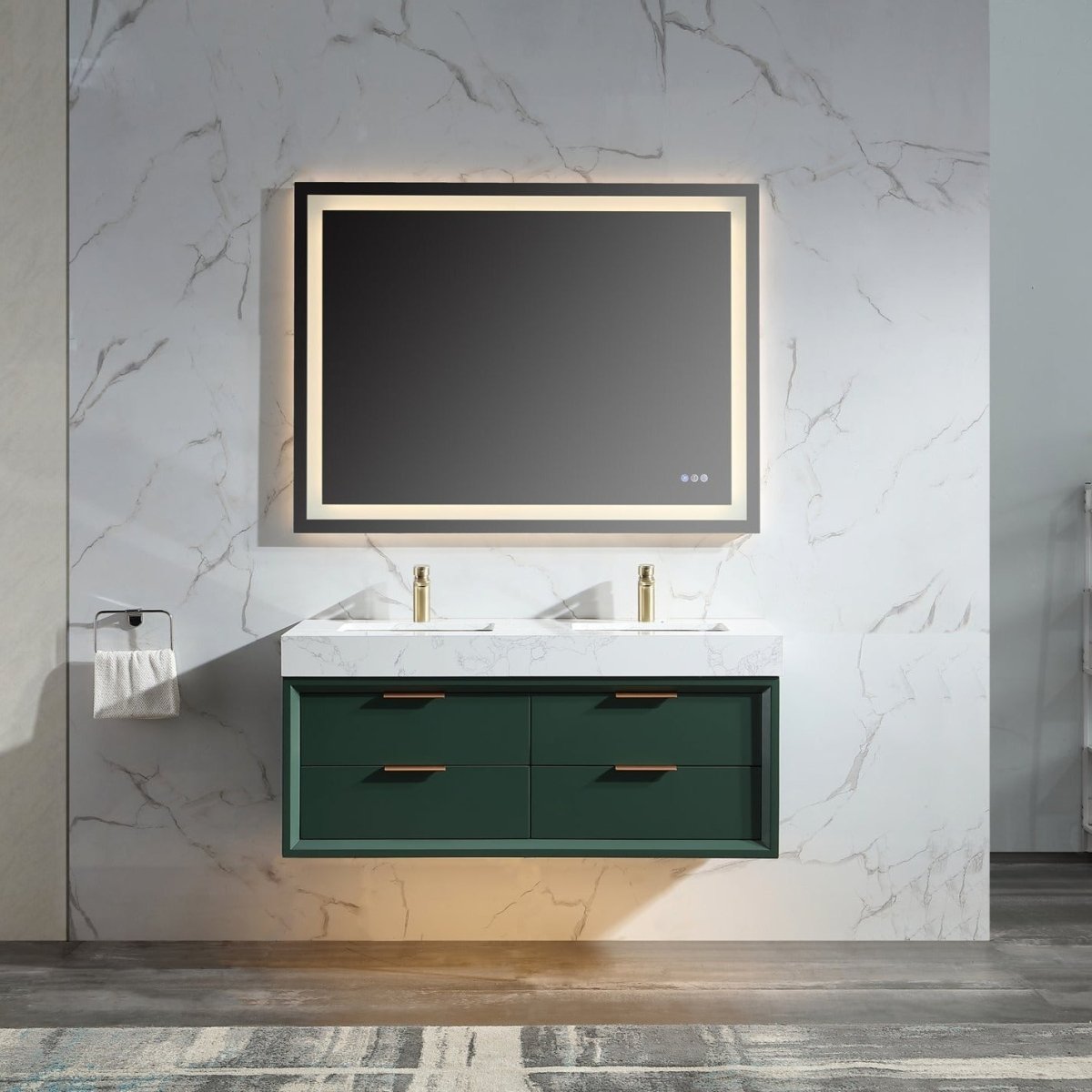 Glam 48" Modern Floating Rubberwood Bathroom Vanity Double Countertop - Luxury Bathroom Vanity