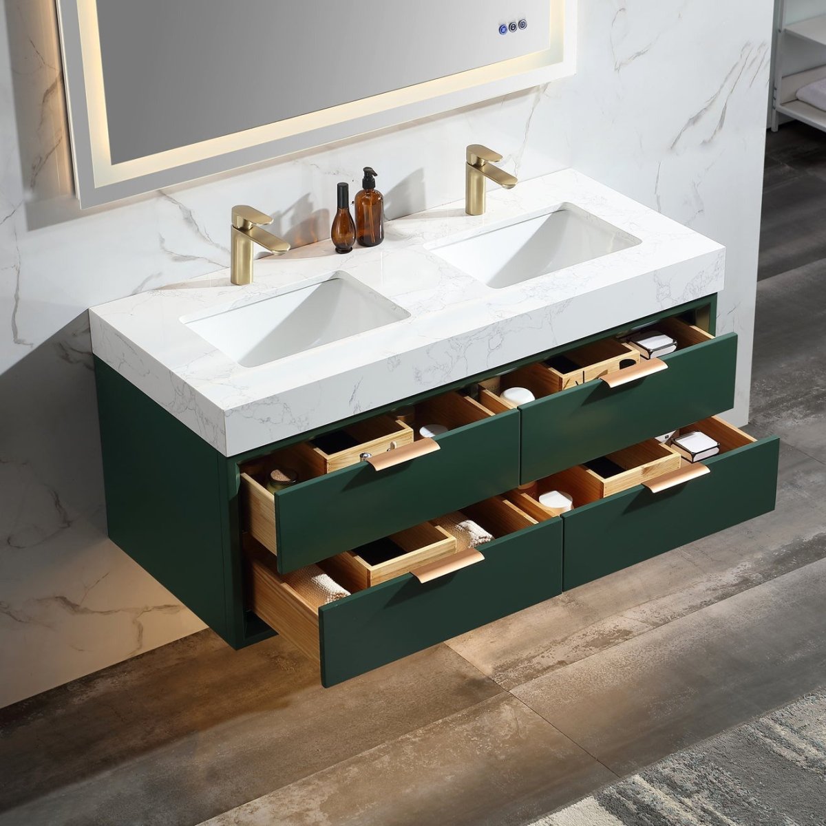 Glam 48" Modern Floating Bathroom Vanity Double Countertop - Luxury Bathroom Vanity