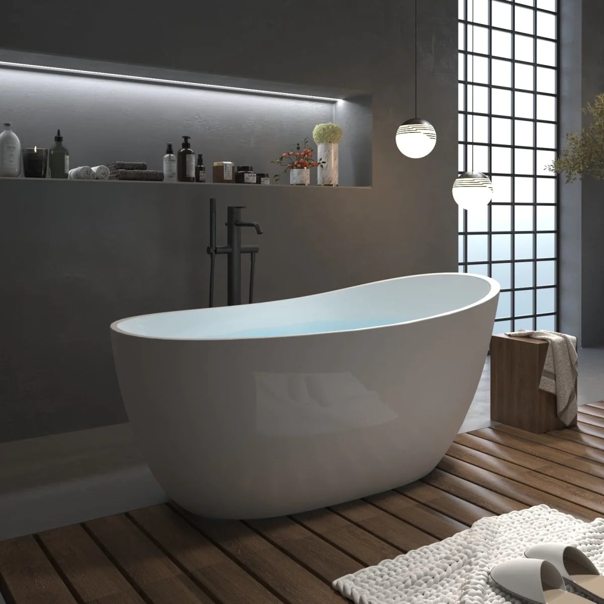 59" Gloss White Oval Acrylic Bathtub