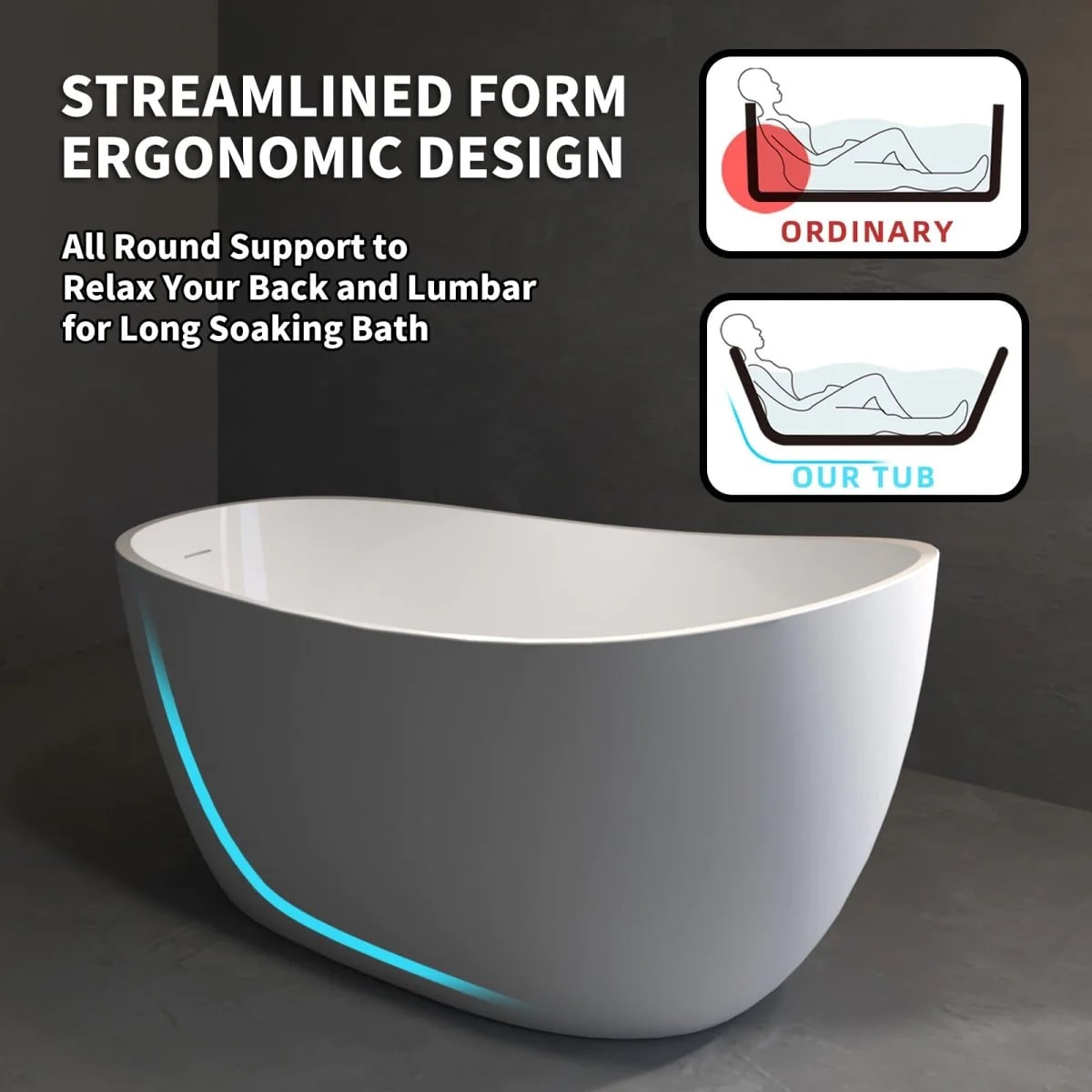 59" Gloss White Oval Acrylic Bathtub