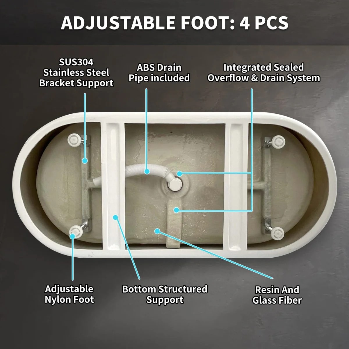 59" Gloss White Oval Acrylic Bathtub