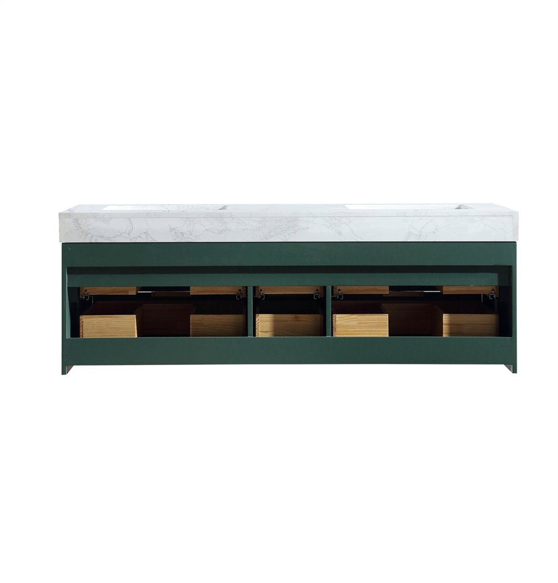 Glam 60" Green Modern Floating Bathroom Vanity Stone Slab Double Countertop - Luxury Bathroom Vanity