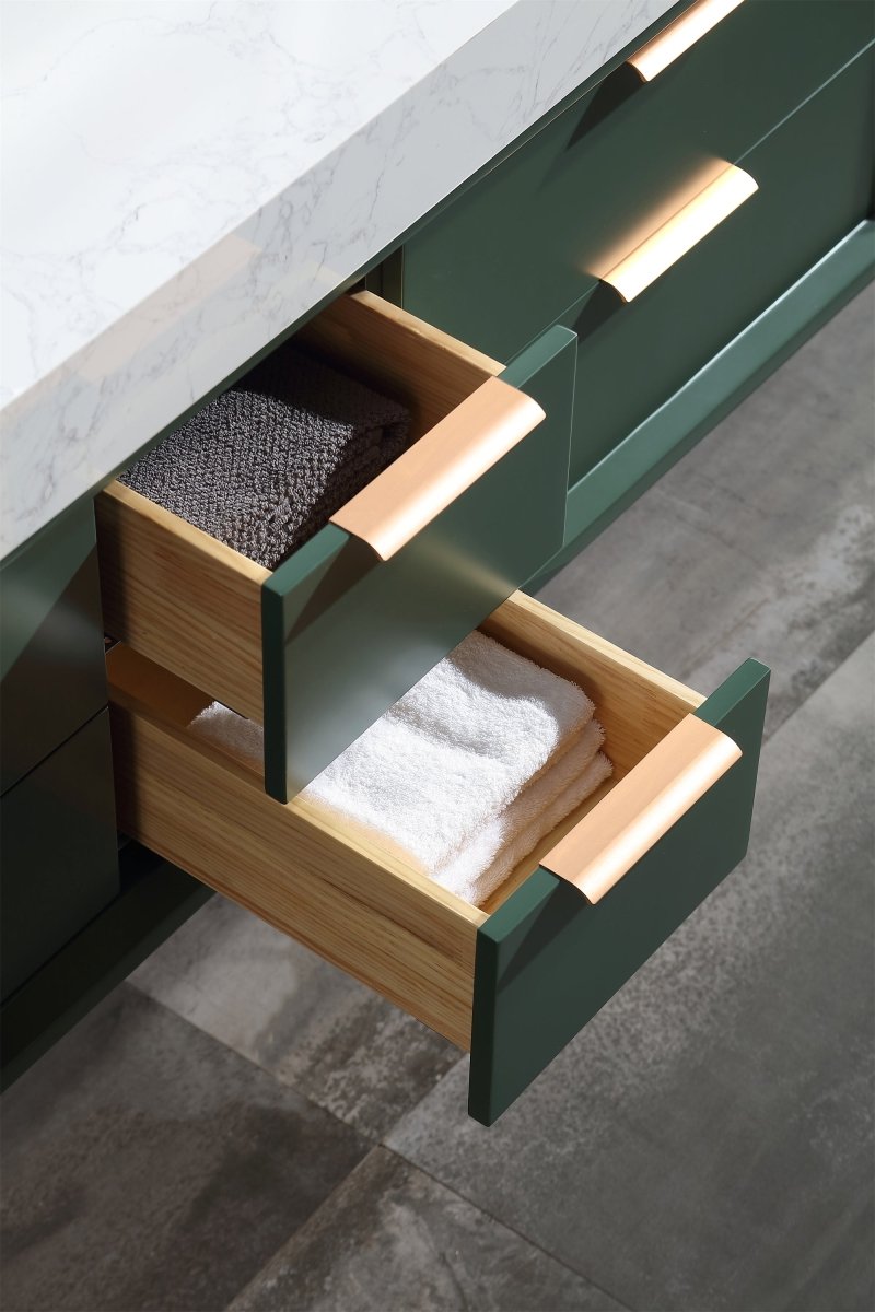 Glam 60" Green Modern Floating Bathroom Vanity Stone Slab Double Countertop - Luxury Bathroom Vanity