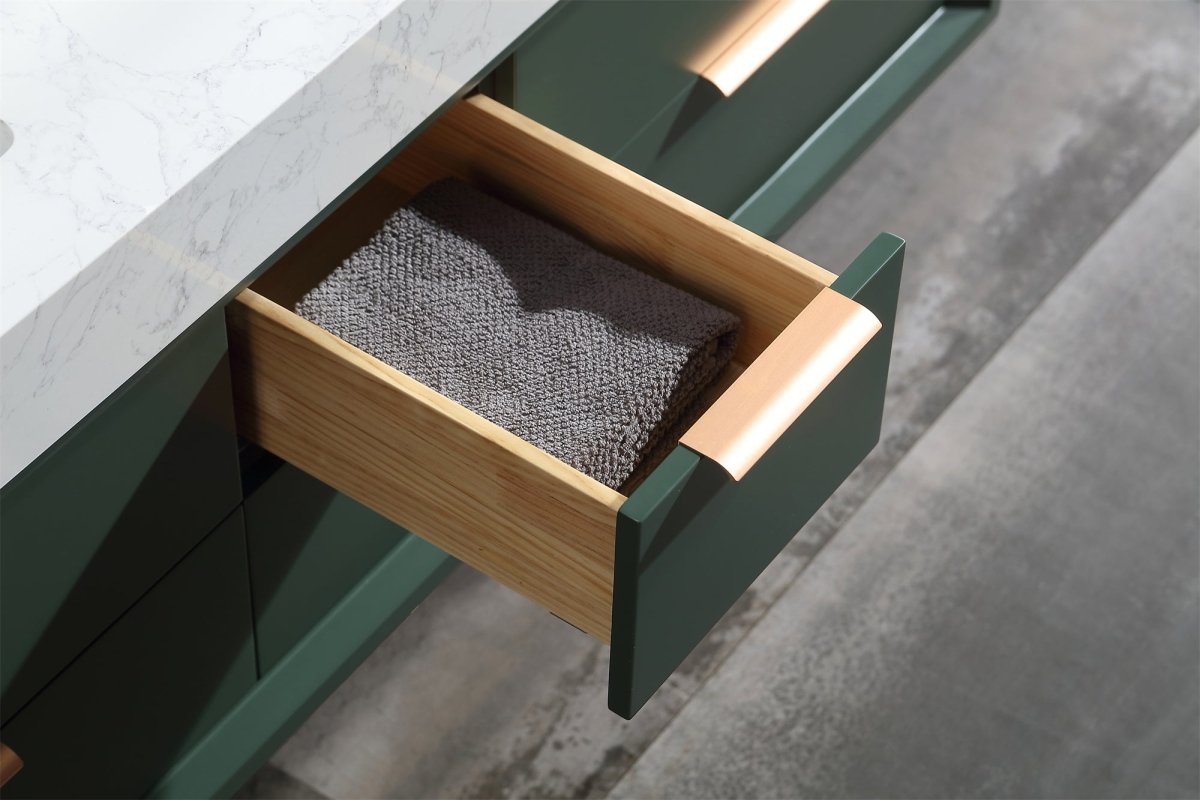 Glam 60" Green Modern Floating Bathroom Vanity Stone Slab Double Countertop - Luxury Bathroom Vanity