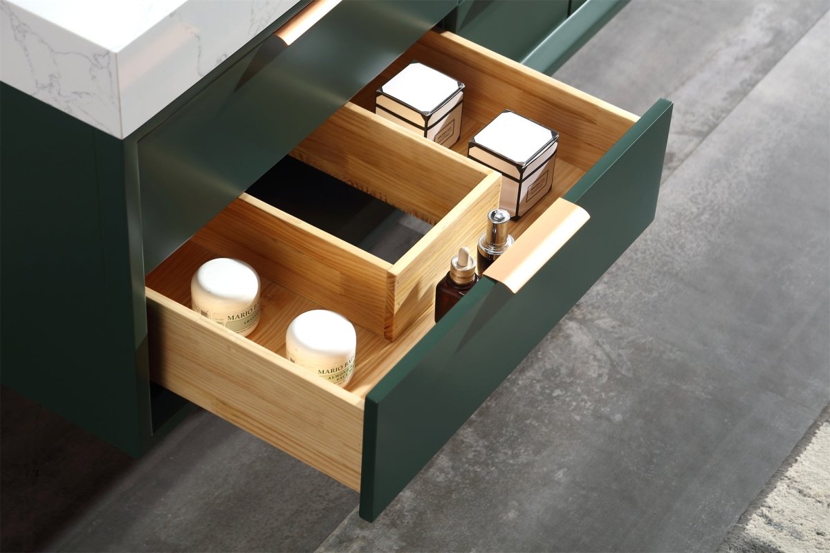 Glam 60" Green Modern Floating Bathroom Vanity Stone Slab Double Countertop - Luxury Bathroom Vanity