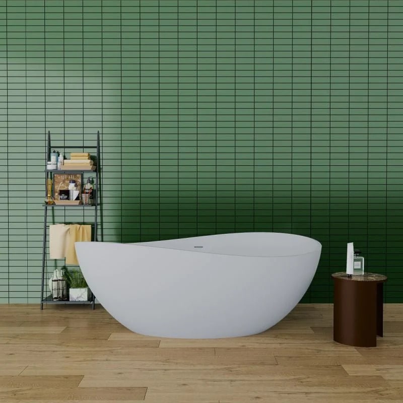 Matte White 63" Solid Stone Resin Bathtub with Overflow