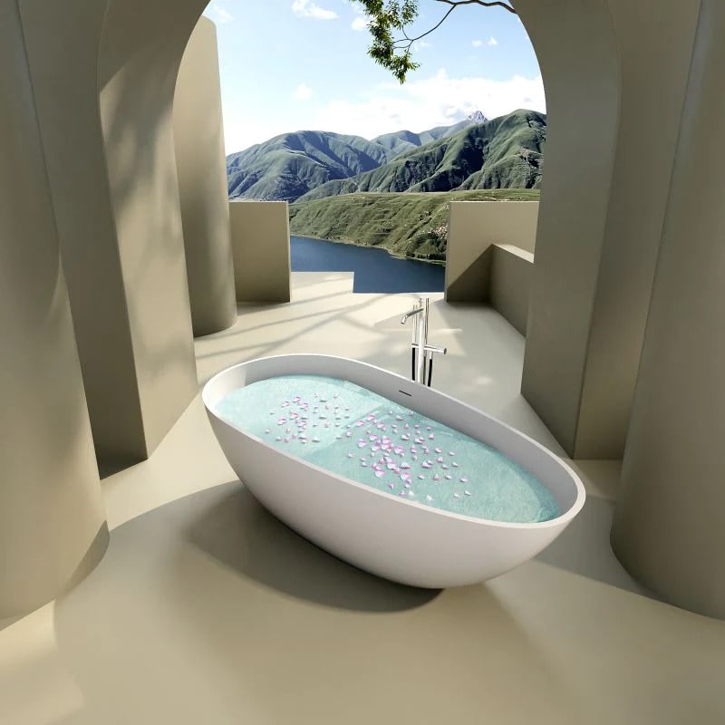 Matte White 67" Contemporary Stone Resin Flatbottom Bathtub