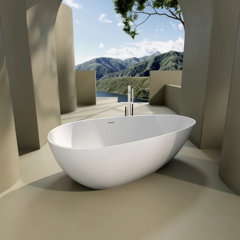 Matte White 67" Contemporary Stone Resin Flatbottom Bathtub
