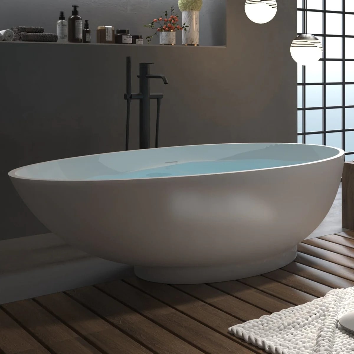 Egg Shaped 59" Bathtub - Solid Surface & Free Standing