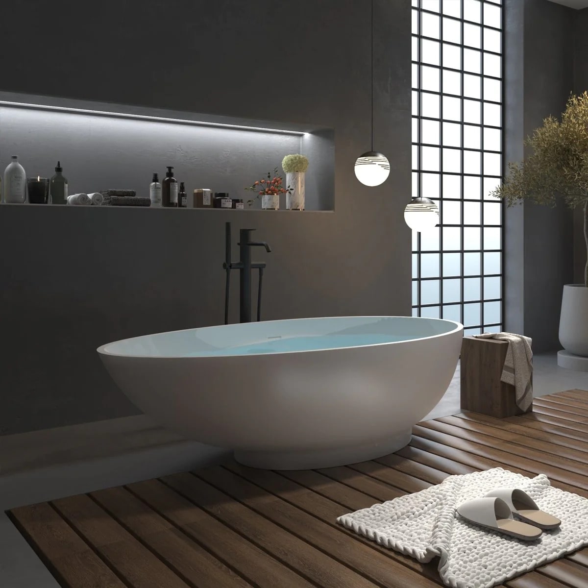 Egg Shaped 59" Bathtub - Solid Surface & Free Standing
