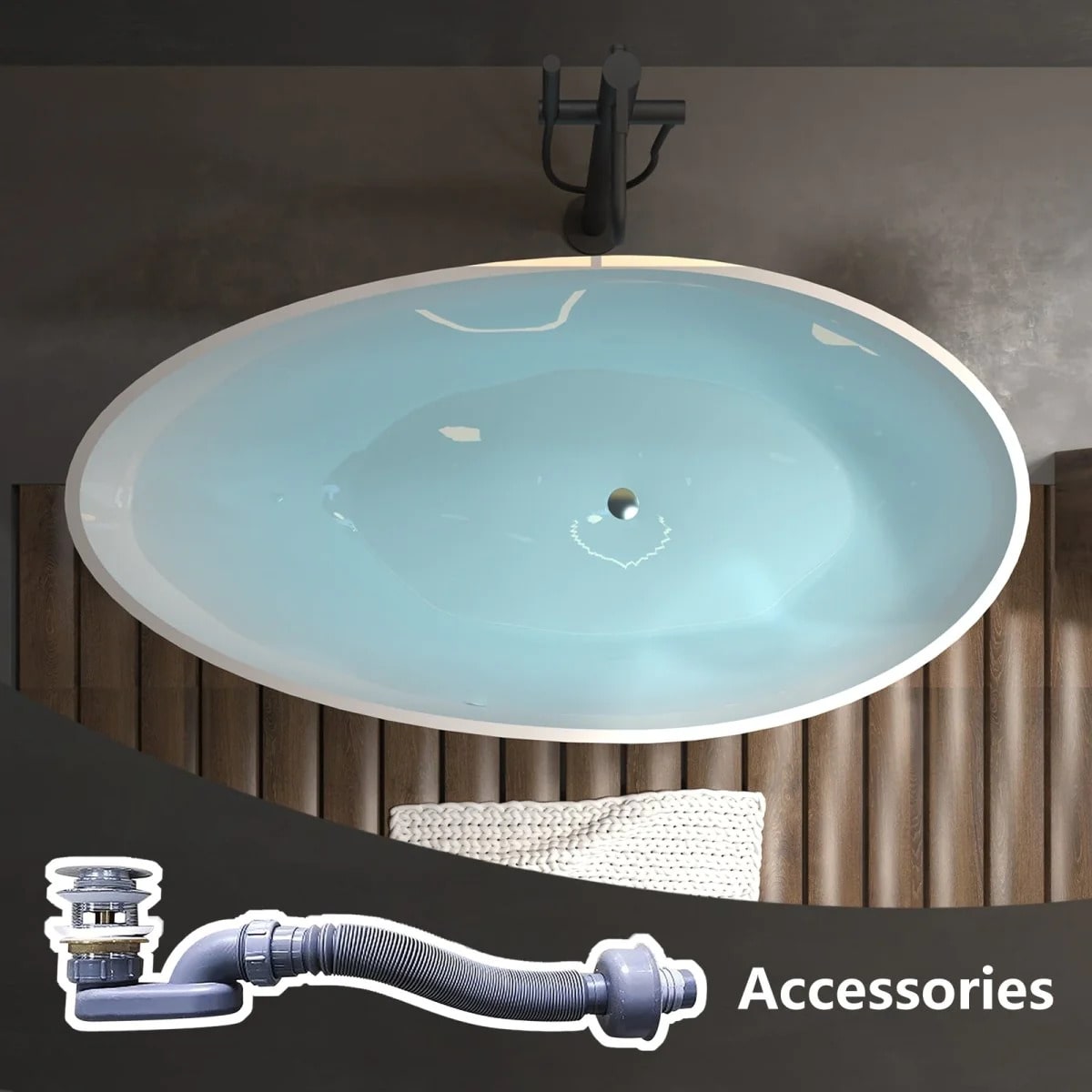Egg Shaped 59" Bathtub - Solid Surface & Free Standing