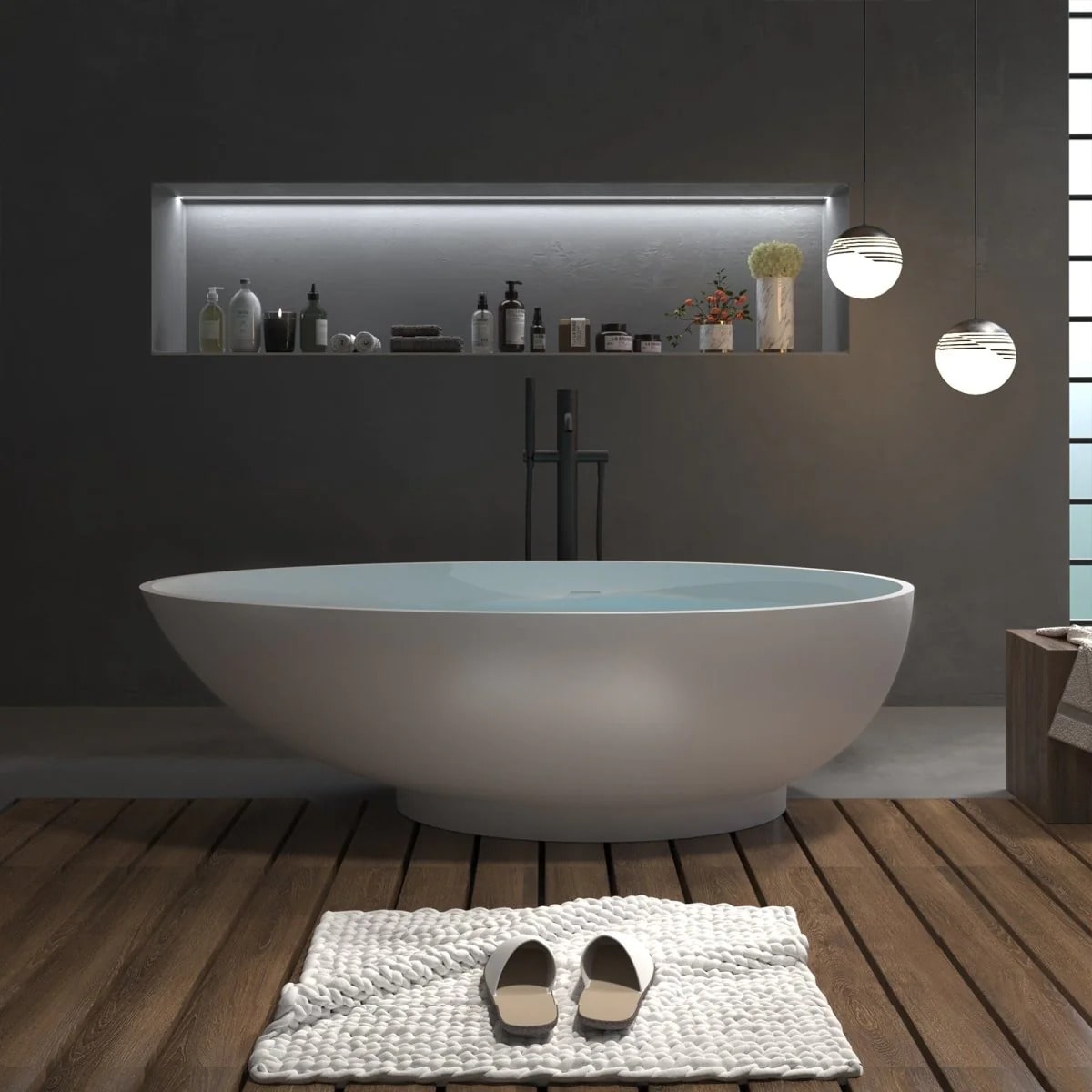 Egg Shaped 59" Bathtub - Solid Surface & Free Standing
