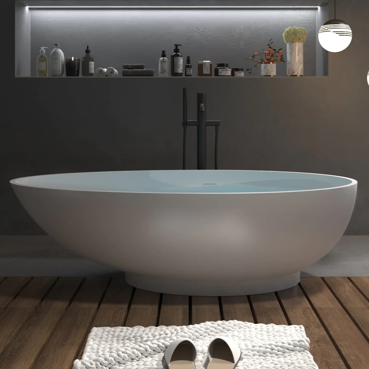 Egg Shaped 59" Bathtub - Solid Surface & Free Standing