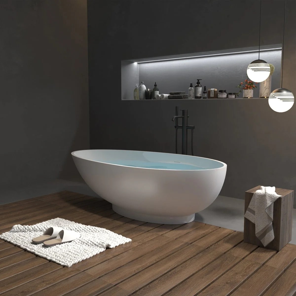 Egg Shaped 59" Bathtub - Solid Surface & Free Standing