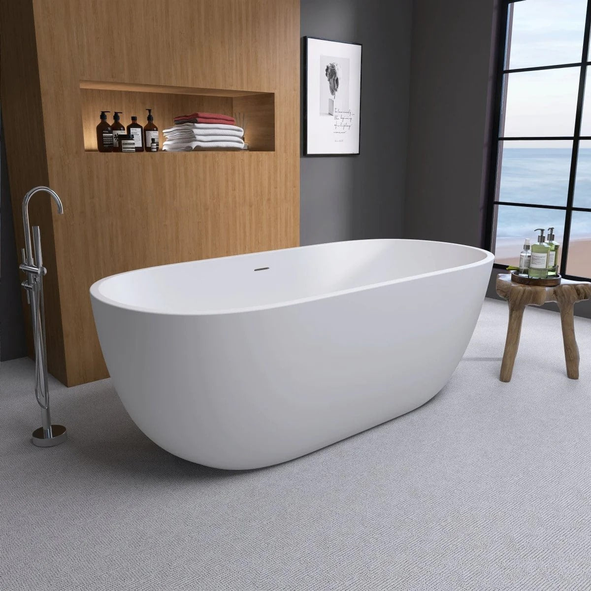 Matte White 65" Acrylic Classic Oval Freestanding Bathtub
