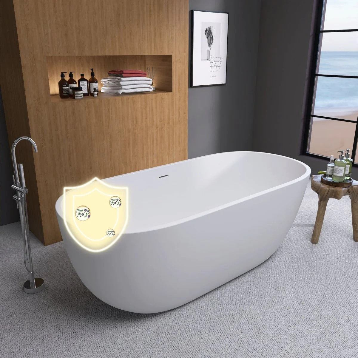 Matte White 65" Acrylic Classic Oval Freestanding Bathtub