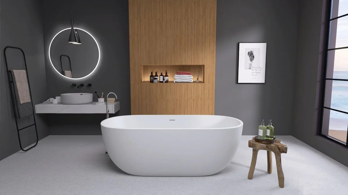 Matte White 65" Acrylic Classic Oval Freestanding Bathtub