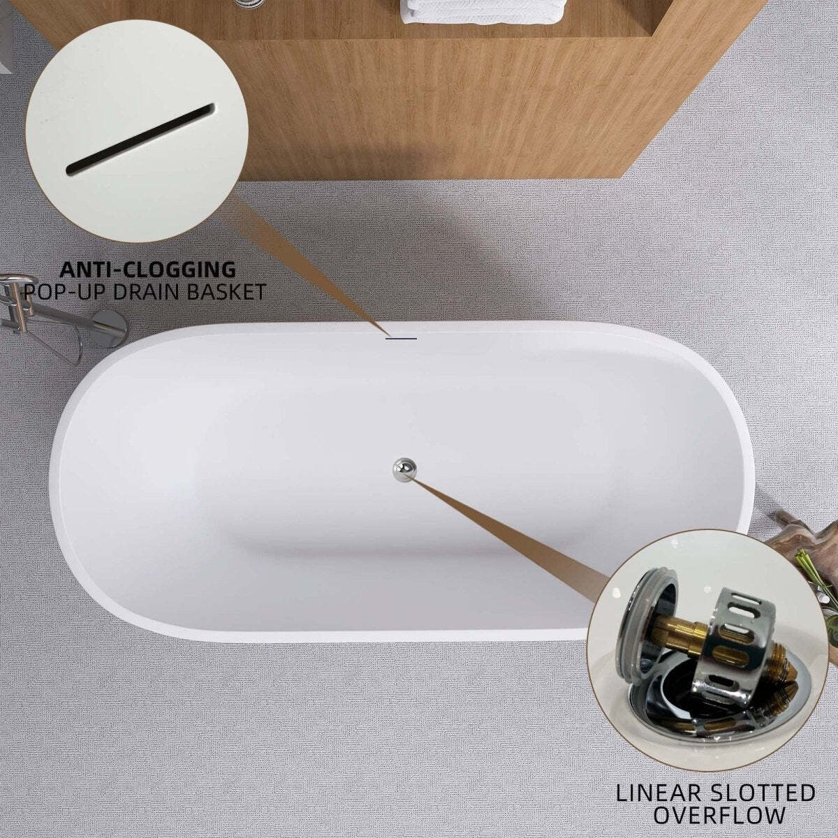 Matte White 65" Acrylic Classic Oval Freestanding Bathtub