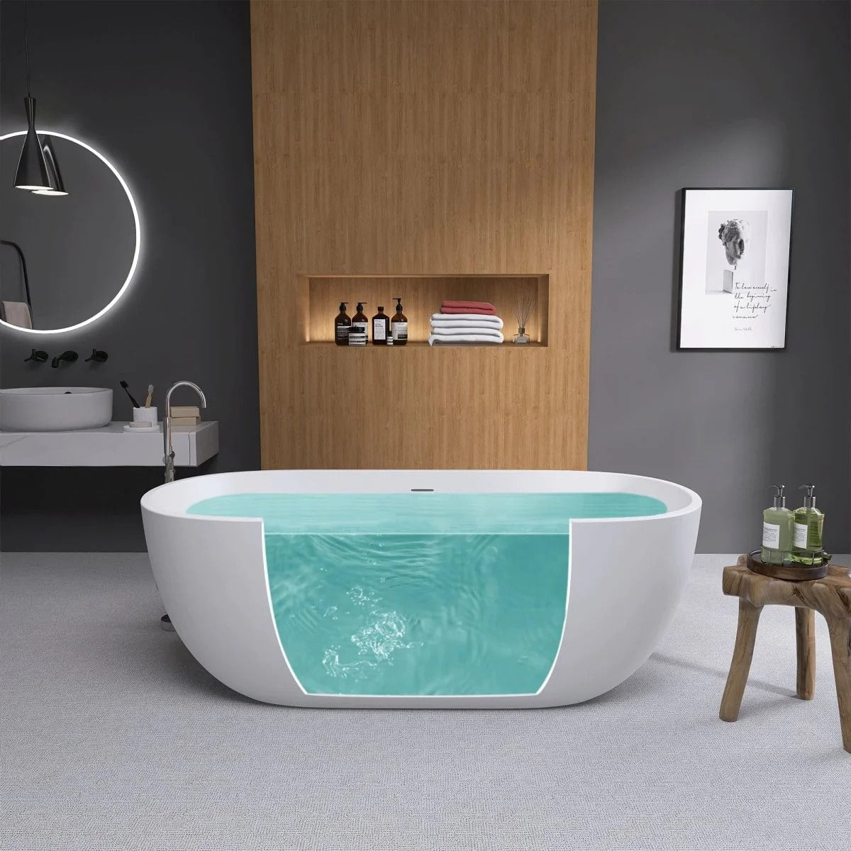 Matte White 65" Acrylic Classic Oval Freestanding Bathtub