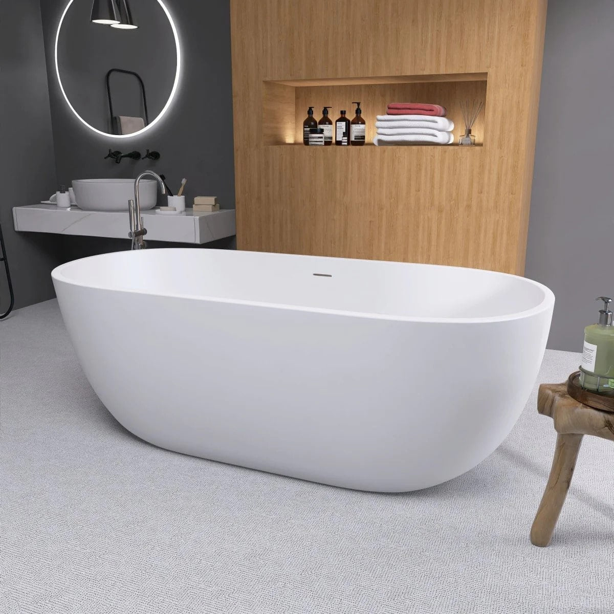 Matte White 65" Acrylic Classic Oval Freestanding Bathtub