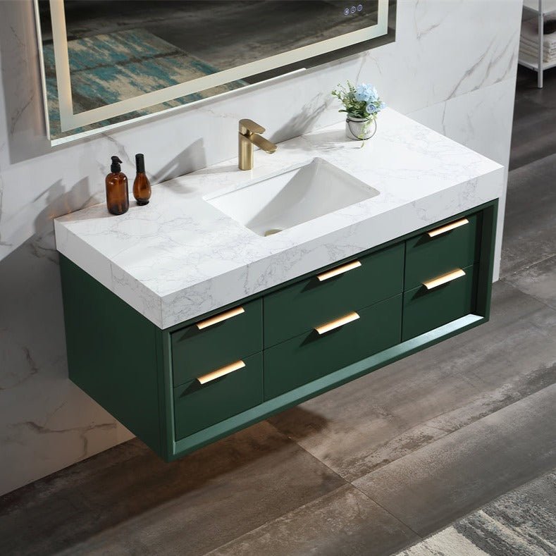 Glam 48" Modern Floating Bathroom Vanity Stone Slab Countertop - Luxury Bathroom Vanity