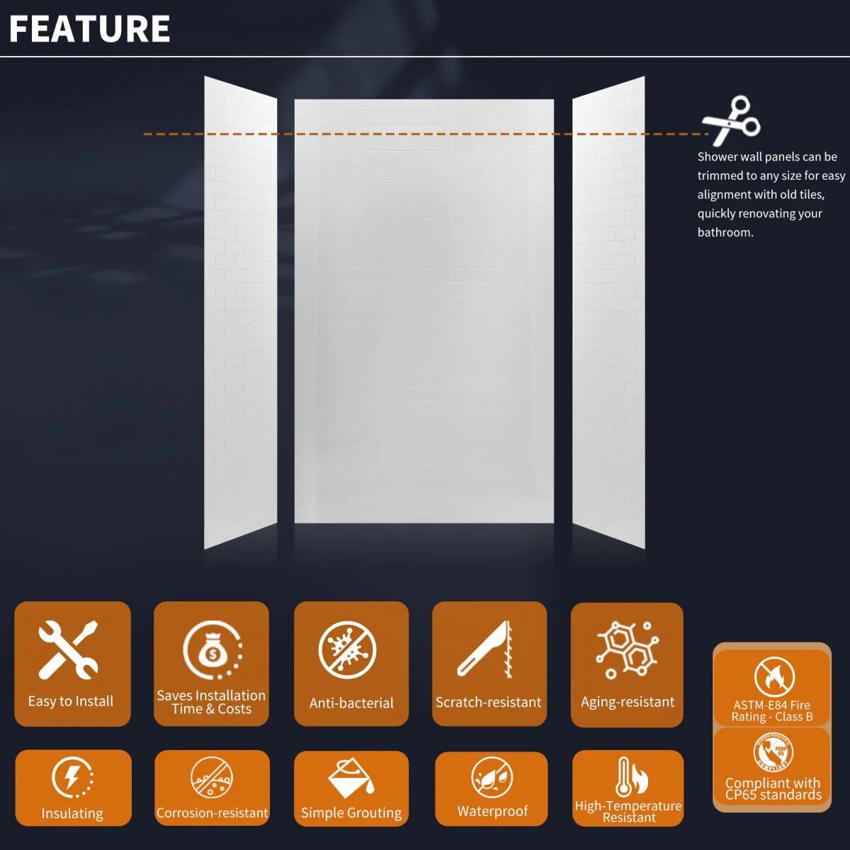 Clearstone™ Modern Mini Tile Shower Wall Panels 32D x 60W x 96H