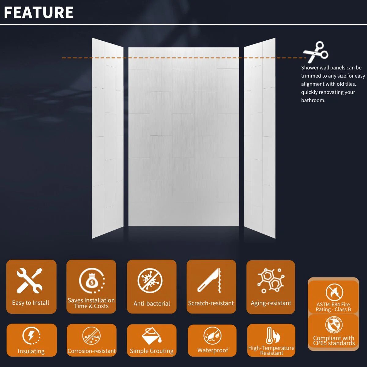 Clearstone™ Vertical Subway Tile Shower Wall Panels 32D x 60W x 96H