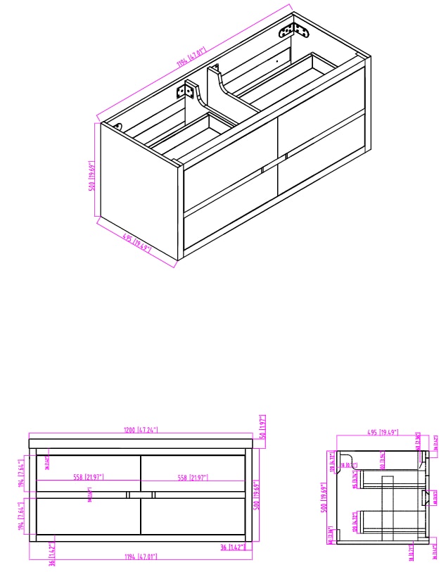 Louis 48" Modern Wall-Mounted Vanity
