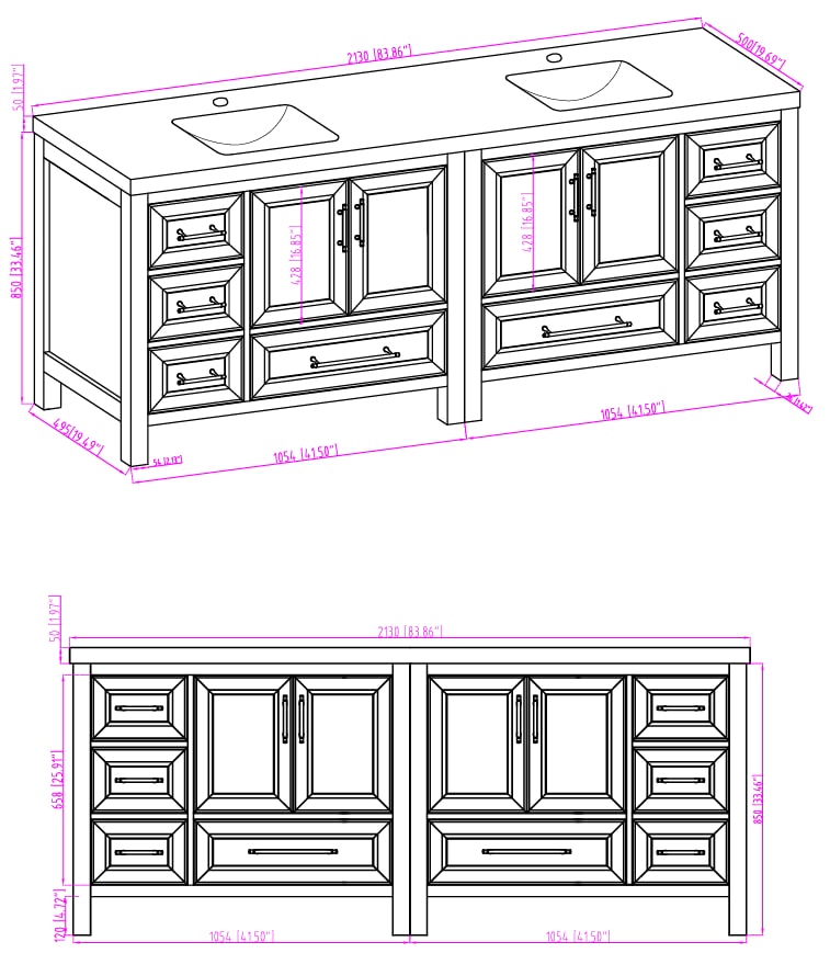 VIV 84" Solid Wood Freestanding Bathroom Vanity with Double Sink