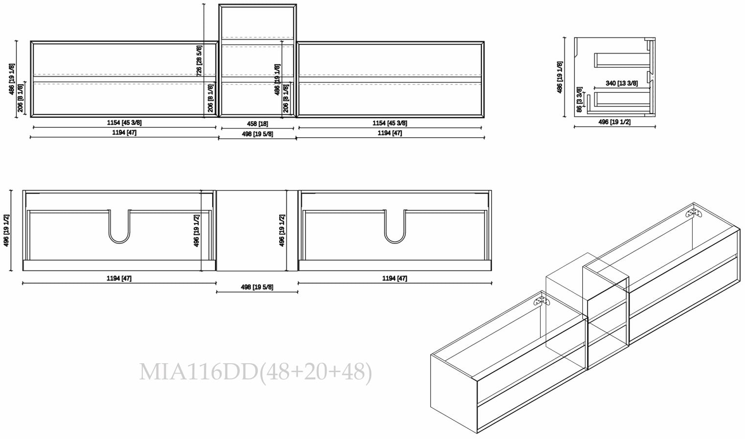 MAX 116" Wall Mounted Vanity with Double Sink