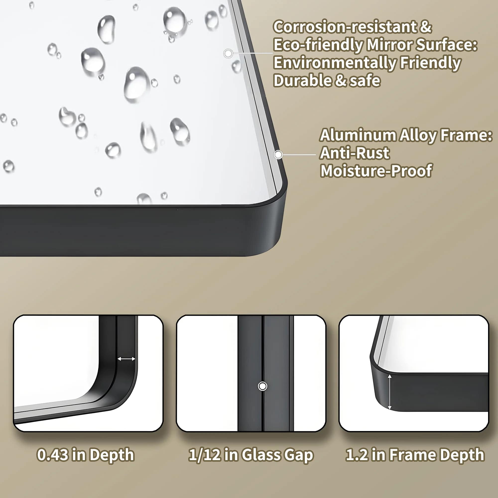 Lusso 20 x 30 Matte Black Bathroom Vanity Mirror – Tempered Glass Wall Mirror