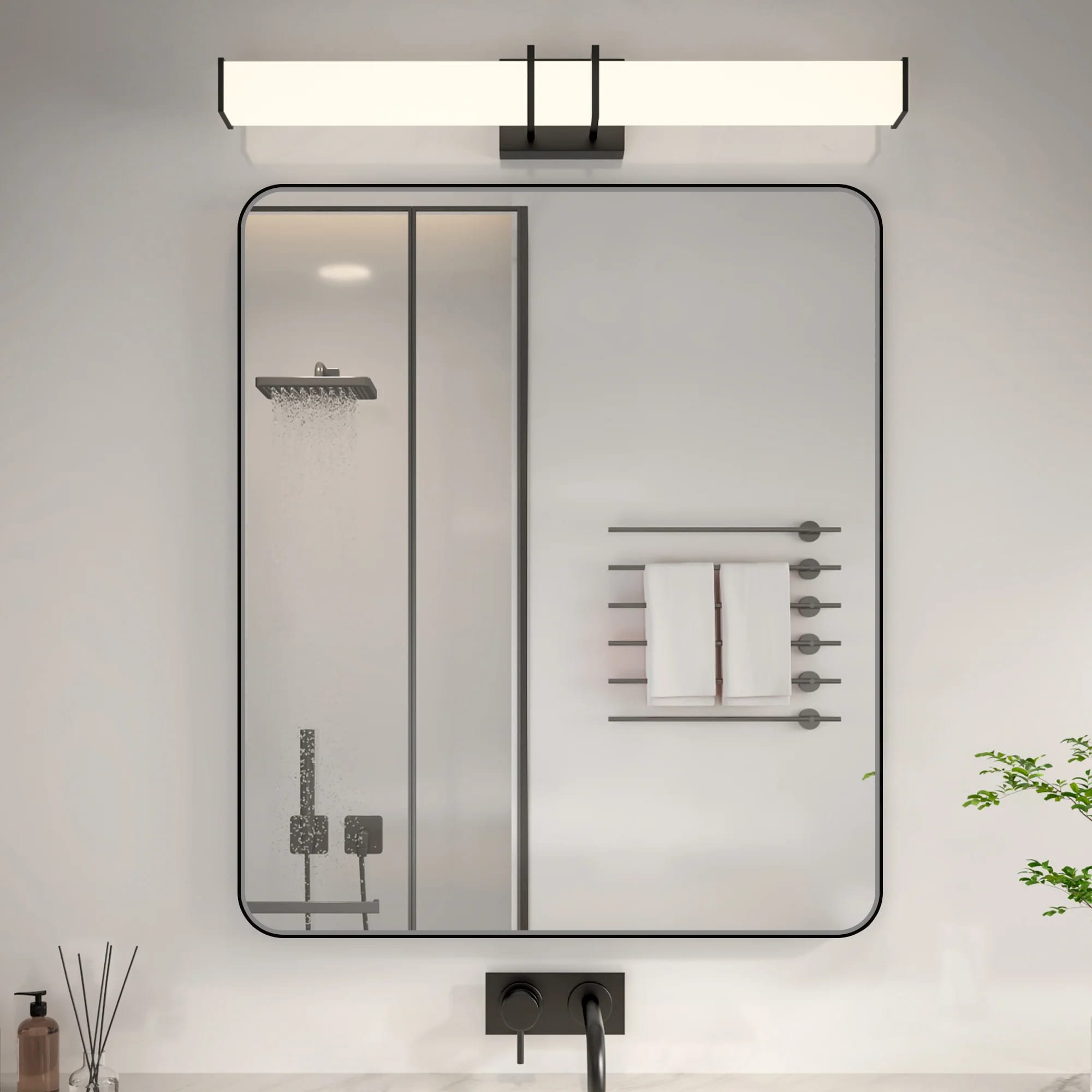 Lusso 30"x 36" Bathroom Mirror – Matte Black, Tempered Glass