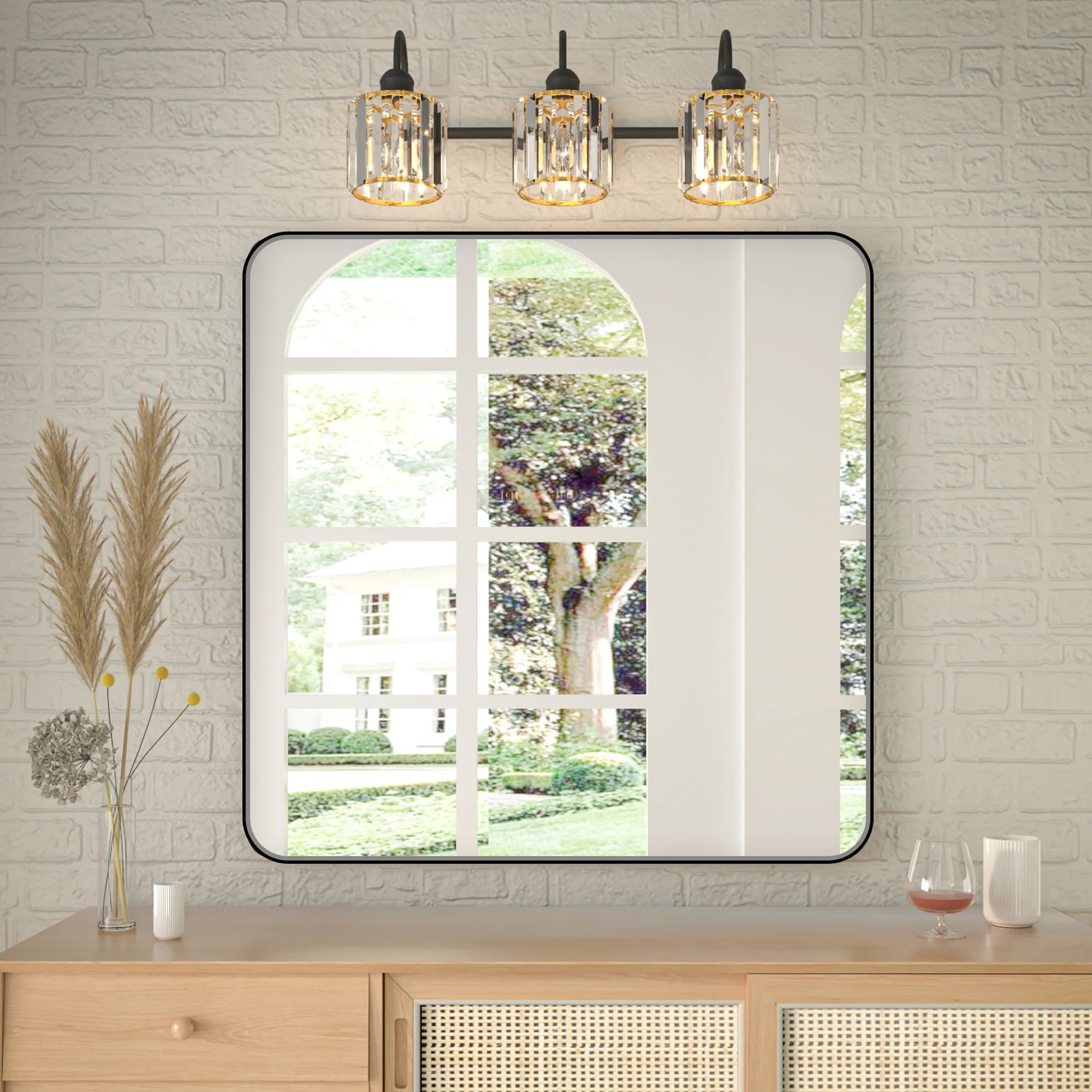 Lusso 36 x 36 Matte Black Bathroom Vanity Mirror – Tempered Glass Wall Mirror
