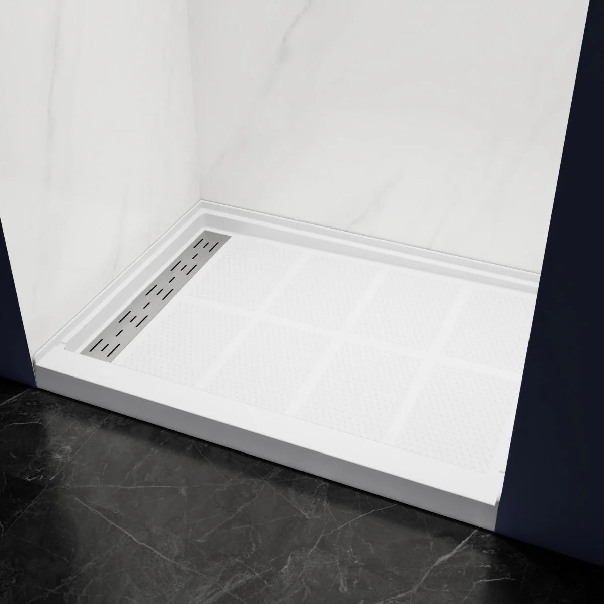 Shower Base 48"x 36", Left Drain, Shower Pan, White with Brushed Nickel Cover