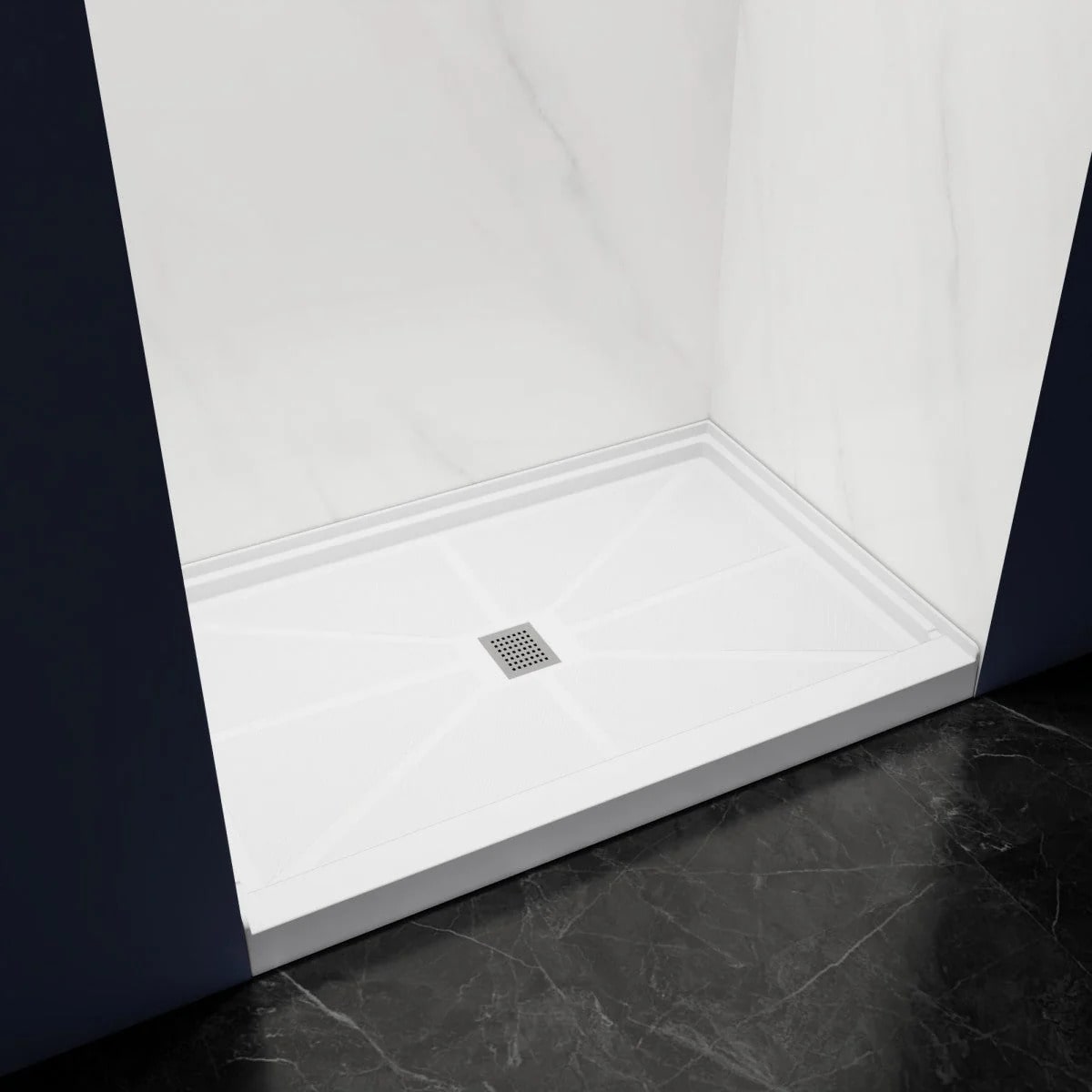 Shower Base 48"x 32", Center Drain, Shower Pan, White with Brushed Nickel Cover