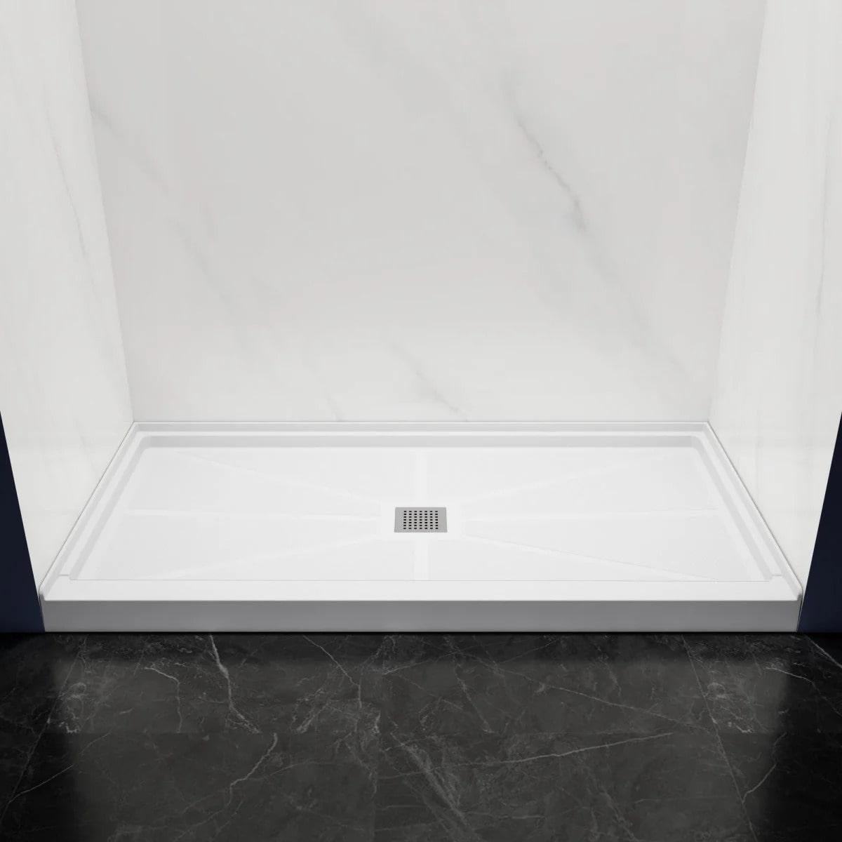 Shower Base 60"x 30", Middle Drain, Shower Pan, White with Brushed Nickel Cover